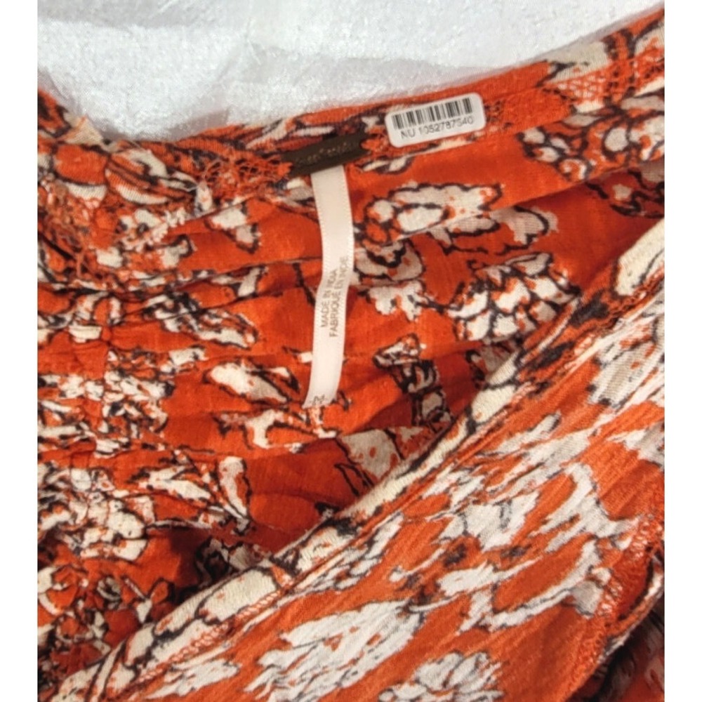 Free People Say The Word Floral V-Neck Long Sleeve Ruched Top - Orange - Medium - Picture 2 of 5